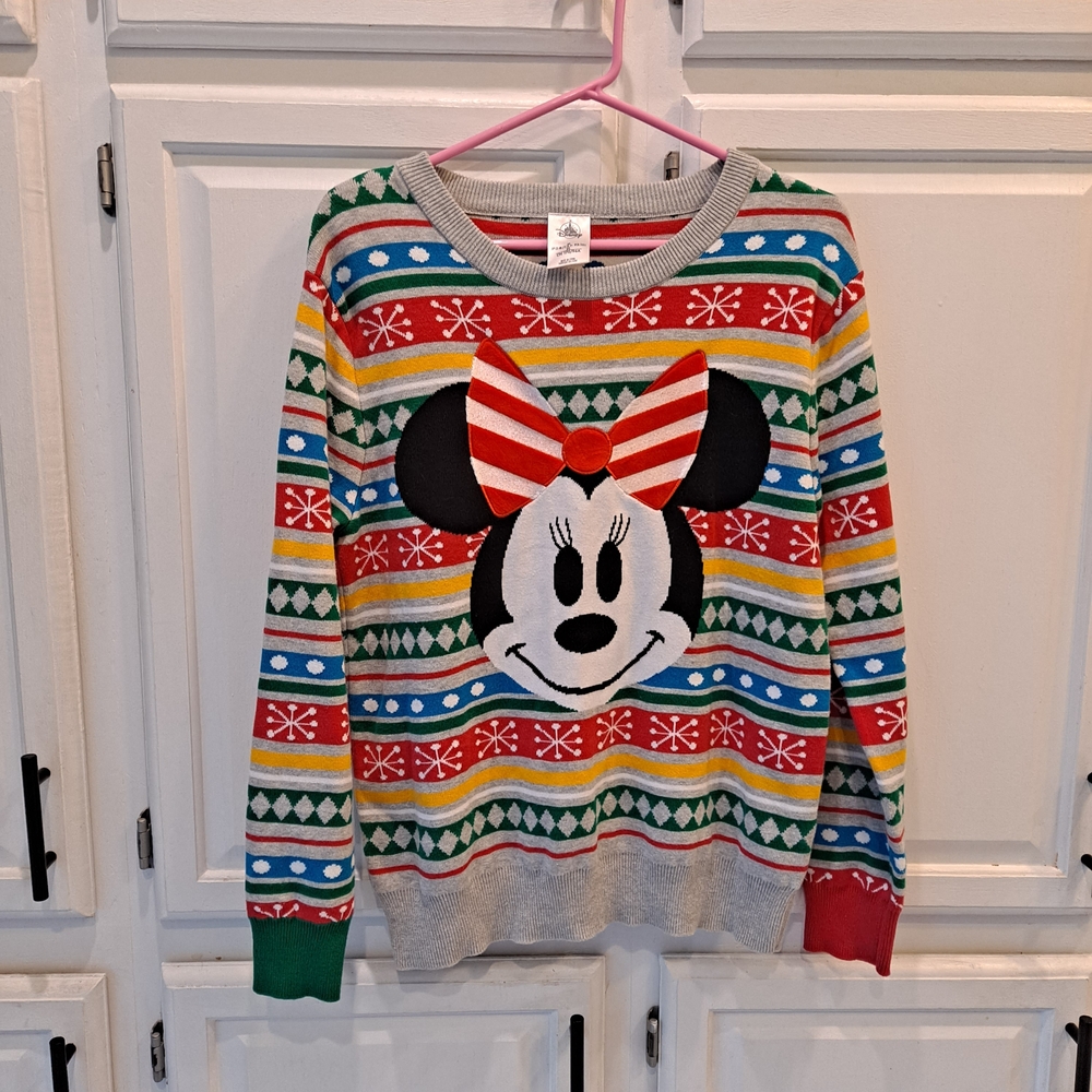 Disney Women's Minnie Mouse Holiday Sweater - Red, Green, Yellow, Gray, Blue
